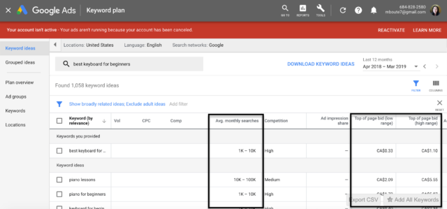 Google Keyword Planner Tool