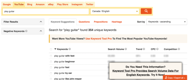 YouTube FREE Keyword Tool With Results