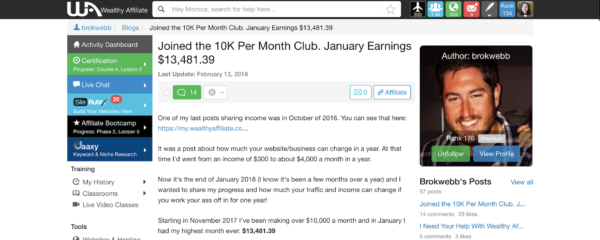 Brokwebb's success story in Wealthy Affiliate