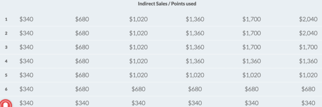 Indirect Sales on points used
