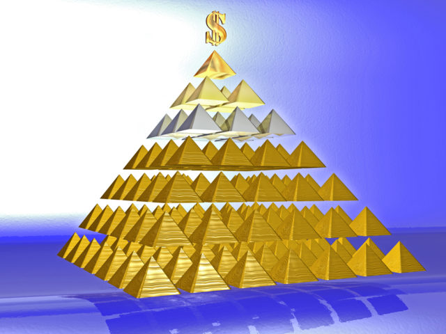 Alluring deceptive pyramid topped by a golden dollar