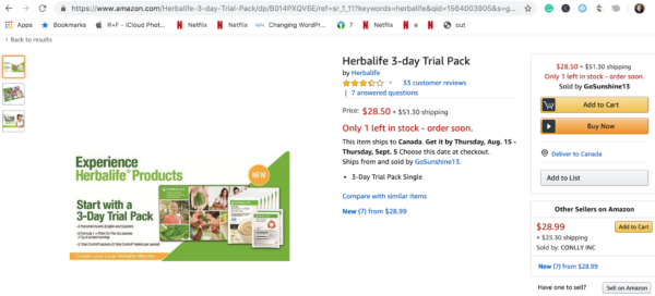 Sold on Amazon Herbalife 3 day Trial Pack 33 Customer Reviews