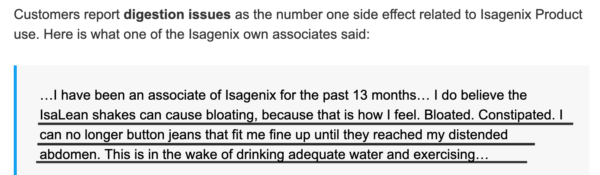 Consumercompare.org report of digestion issues