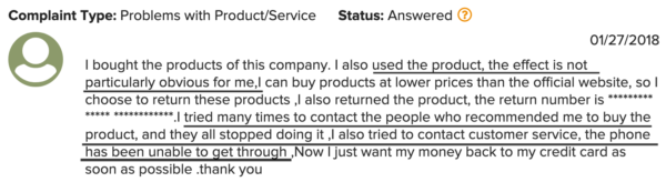 BBB Shaklee Negative on product and service
