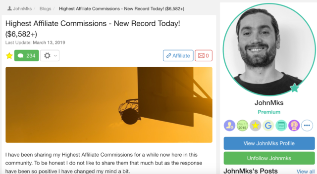 JohnMks Highest Affiliate Commissions New Record $6,582 dollars