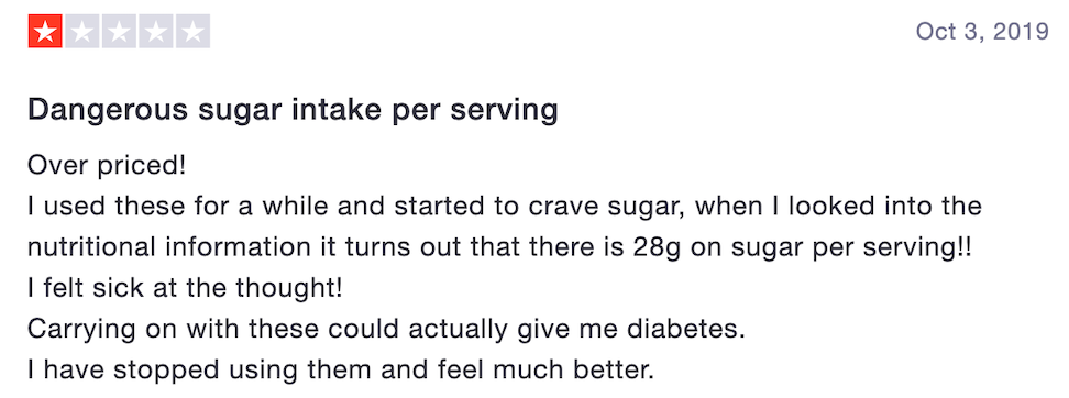 Trust Pilot Negative Dangerous sugar intake