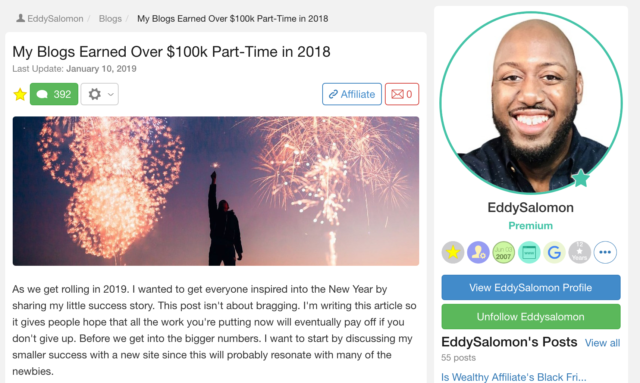 Eddy earned over $100K part time in 2018