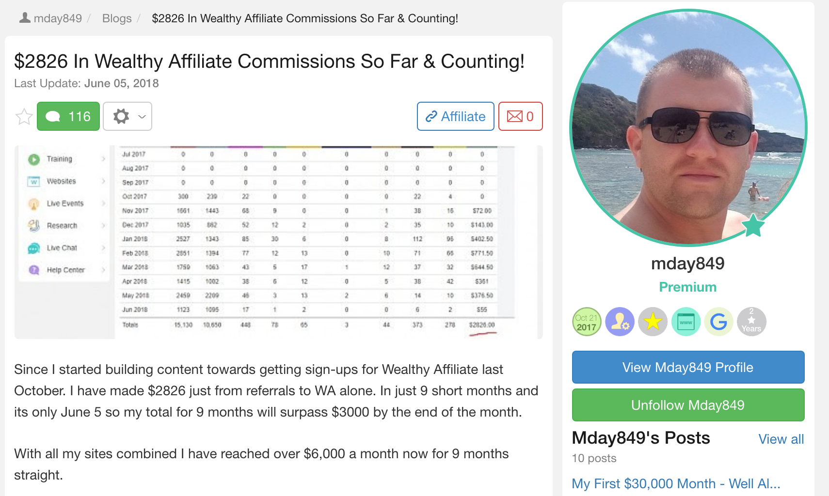 Michael makes $2,826 in Wealthy Affiliate Commissions 