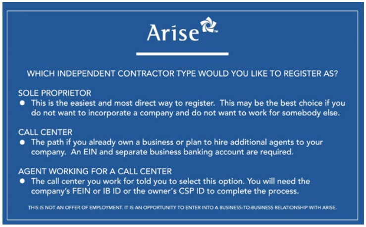 Determine your contractor type for Arise Work From Home