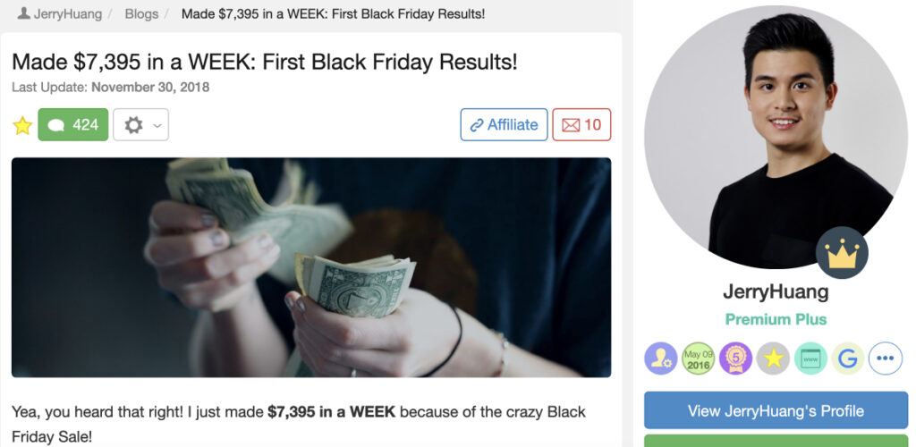 Jerry made $7,395 in one week because of Black Friday